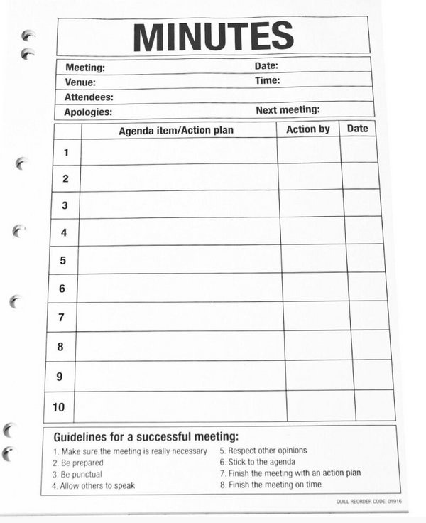 A4 Meeting Minutes Pad 50 Leaf