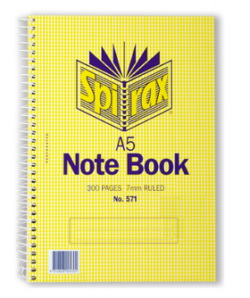 Spirax 571 Notebook A5 Ruled 300 Page Side Opening